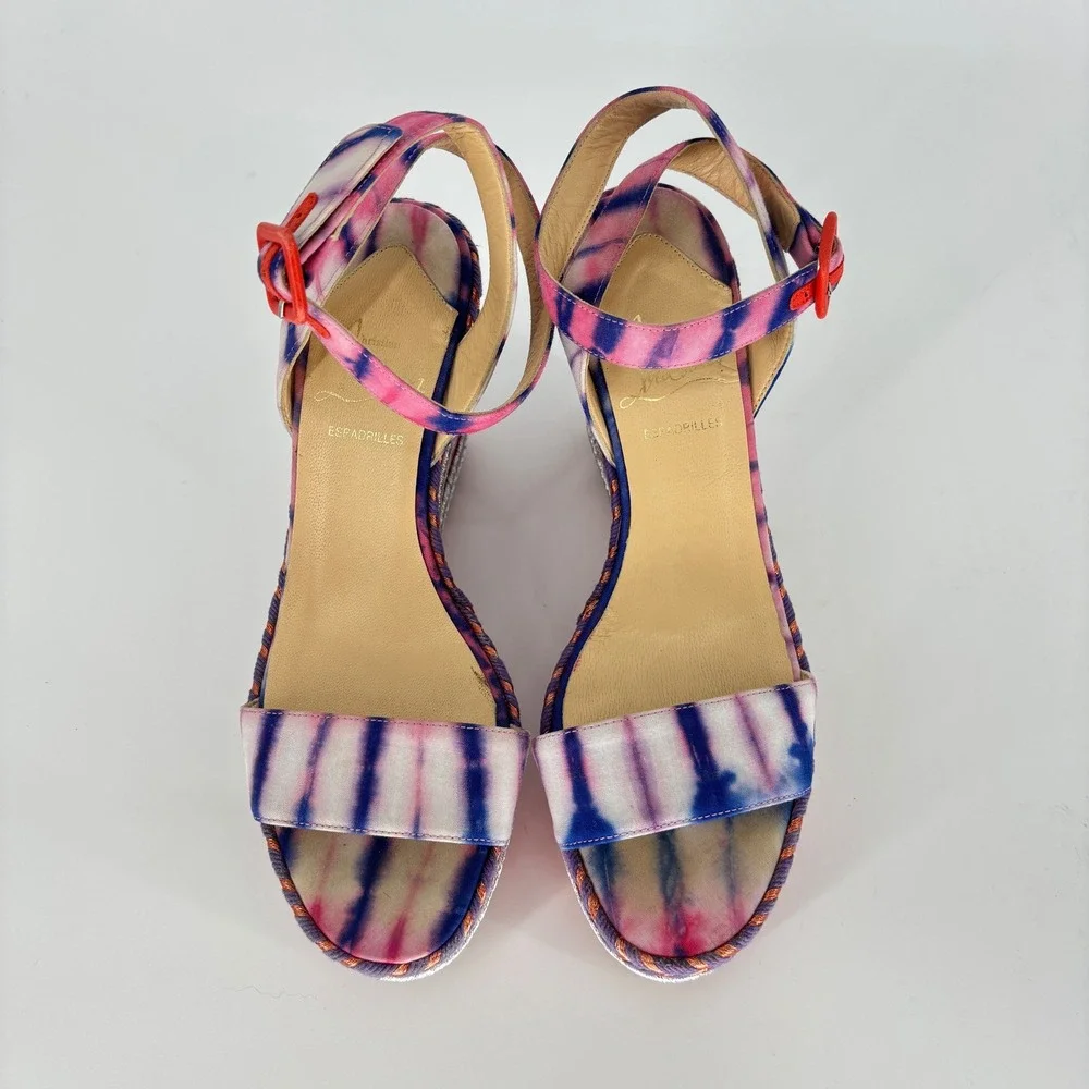 Christian Louboutin Duplice Tie-Dye Wedge Sandals Pink Women Size 36 Espadrille